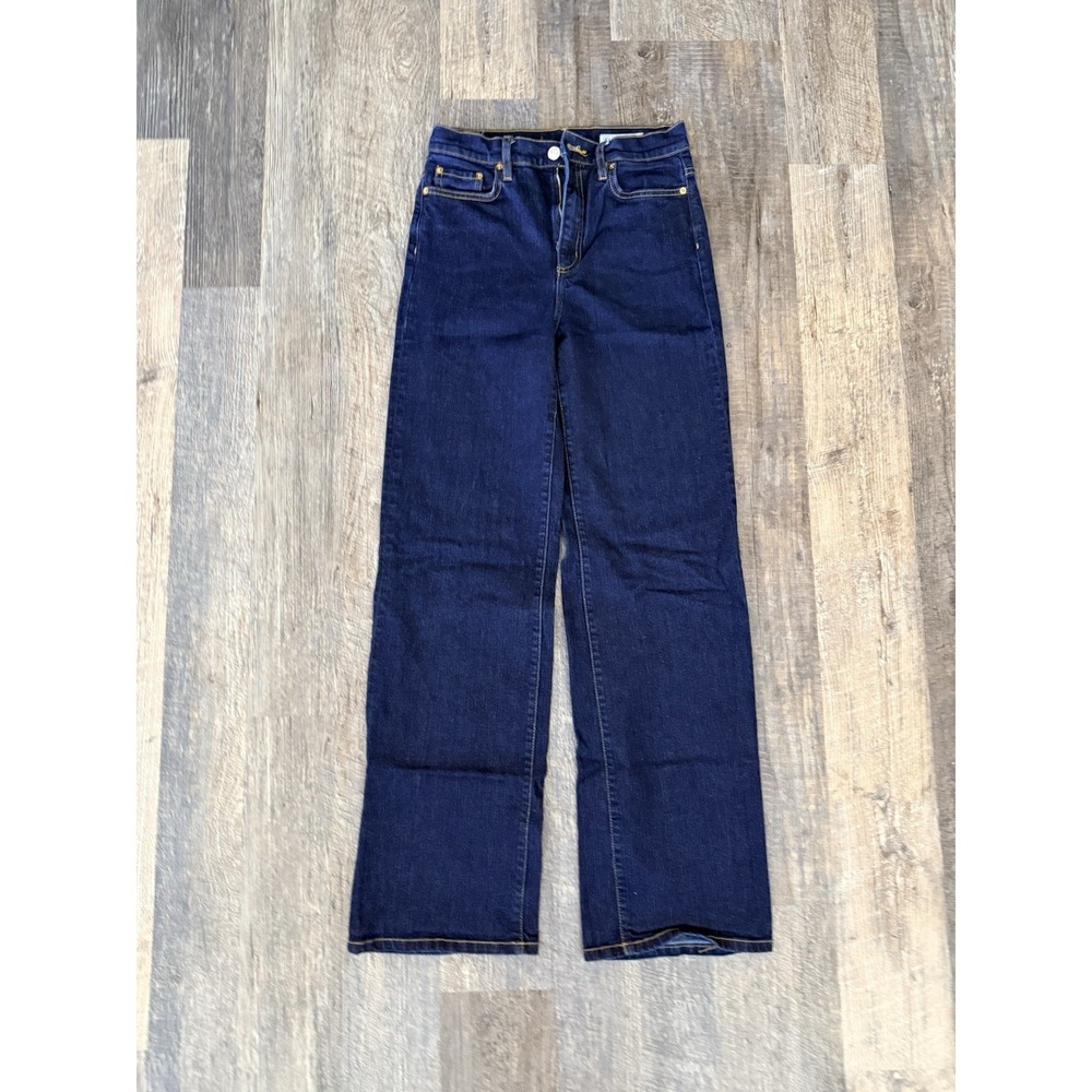 ZARA Women's Wide Leg Jeans Dark Blue Denim Button Zip Pockets Solid size 6